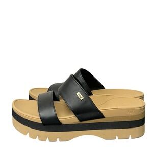 REEF Cushion Banded Horizon 2.5 Hi Black Platform Sandals Slides‎ Size 9 EU 40
